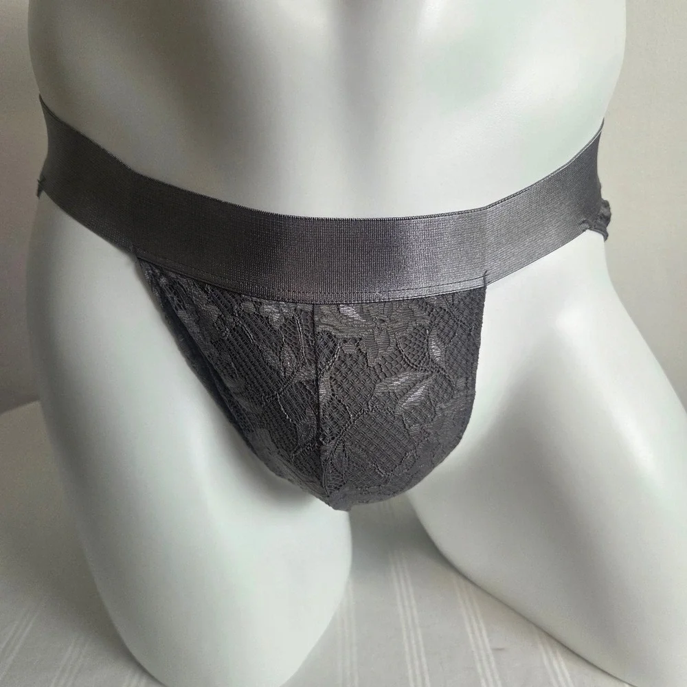 Cosabella Never Say Never Mens Lace Brief Charcoal Grey Floral Underwear NEW